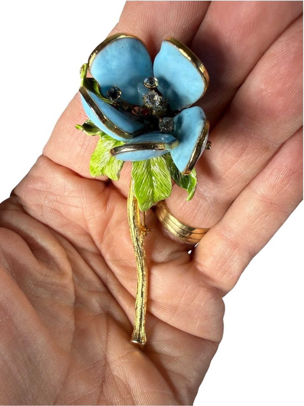 Hattie Carnegie Blue Enamel Flower Brooch